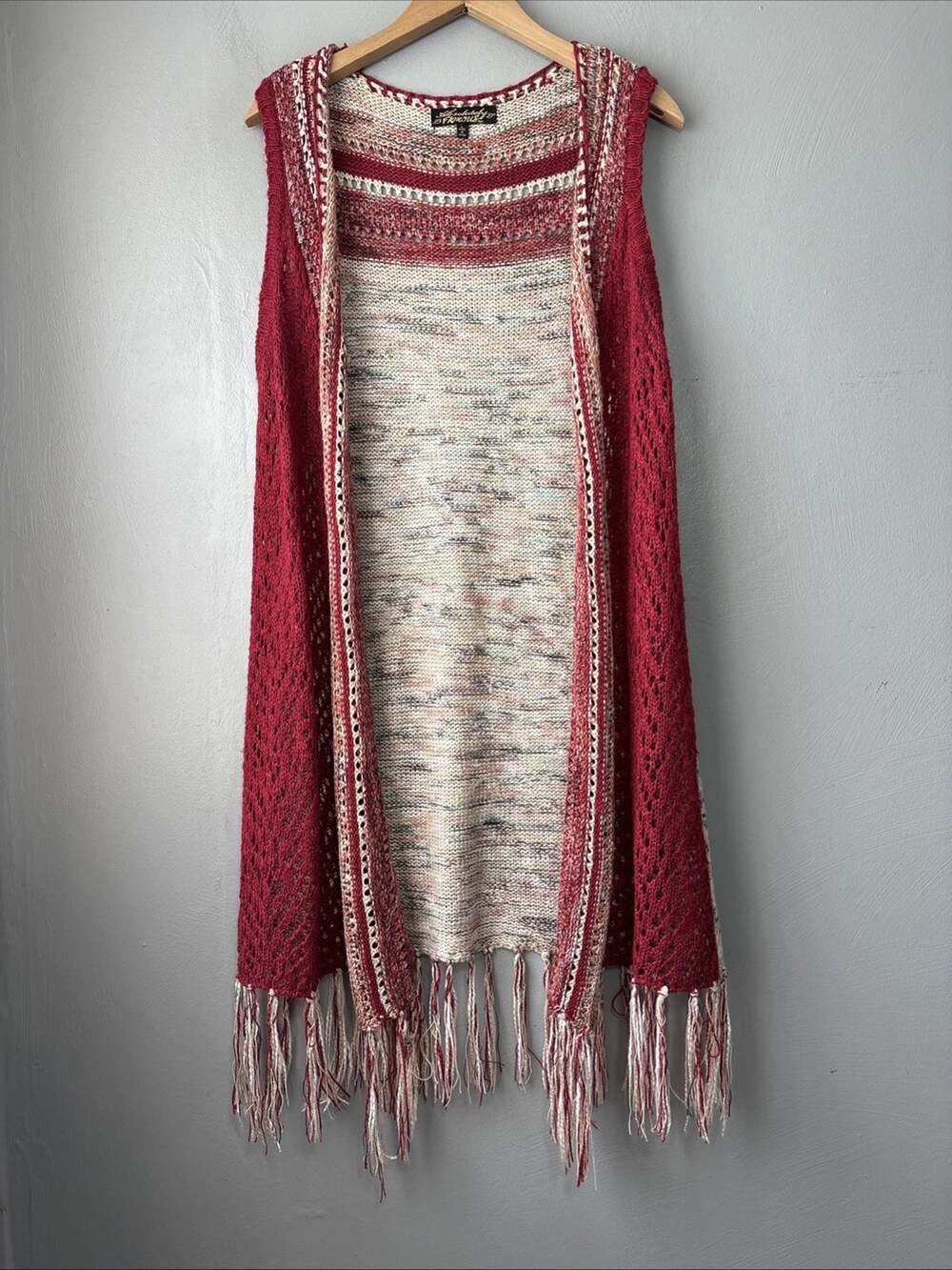 Boho Sweater Vest Juniors Size Large Fringed Cowgirl Rodeo Sleeveless Festival